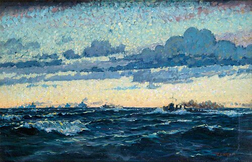 Seascape with Convoy and Evening Sky Effect, 1918, Geoffrey Stephen Allfree