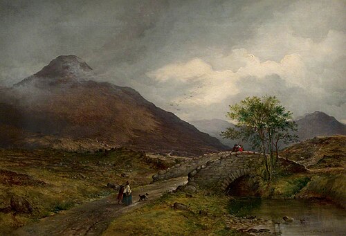 Figures by a Bridge in a Highland Landscape, , John Milne Donald