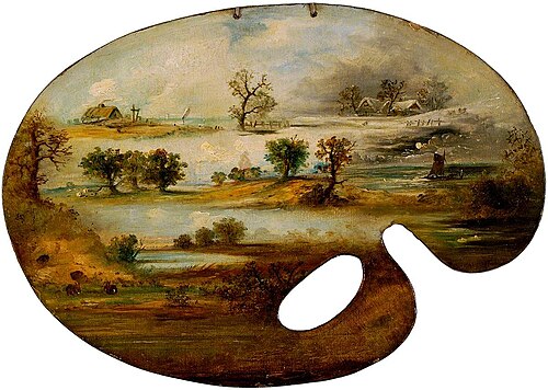 Palette with Scenes, Sketches, , John Moore of Ipswich