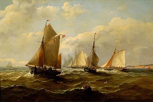Shipping in a Breeze on a Rolling Sea, , John Moore of Ipswich