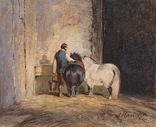 Two Shetland Ponies With a Groom, 1834, Charles Hancock