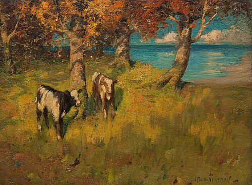 Landscape with Two Calves and a Lake, , John Reid Murray