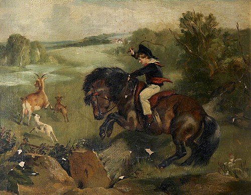 'The First Leap': Lord Alexander Russell (1821-1907), on his pony 'Emerald' (after Landseer ), 1860, John Sargeant Noble