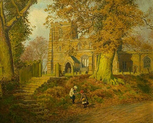 November Sunshine, Lowesby Church, Leicestershire, 1915, George W. Moore Henton