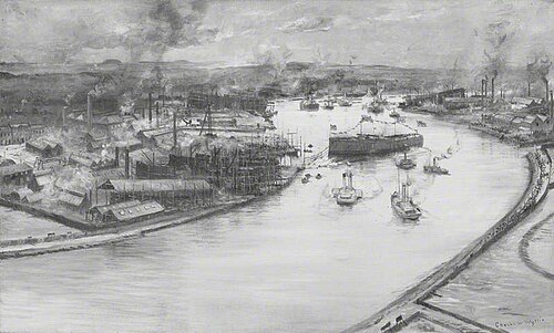 The Launch of HMS 'Indomitable', Fairfield, 1907, Charles William Wyllie