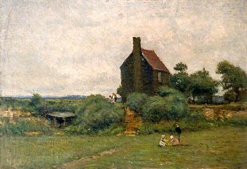 Cottage with Children Picking Flowers, , Wilfred Williams Ball