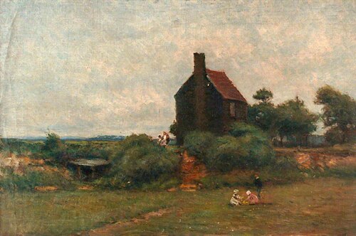 Cottage with Children Picking Flowers, , Wilfred Williams Ball