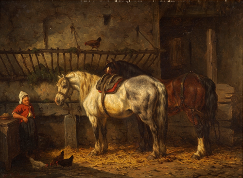 Horses in a stable, , Willem Johan Boogaard
