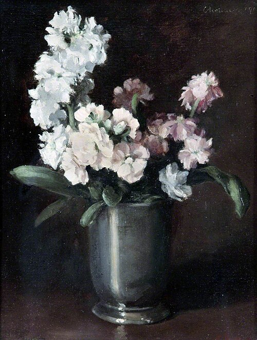 Pink and White Stocks in a Pewter Vase, 1908, Gerard Chowne