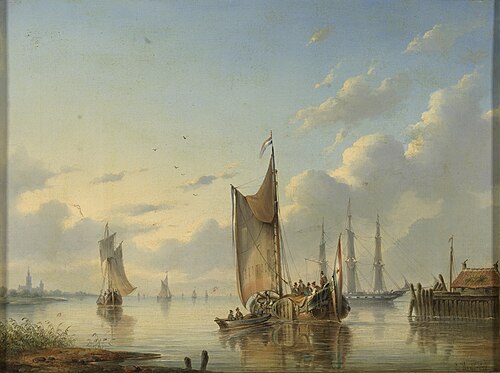Schepen op een rivier, 1842, Gerardus Hendriks