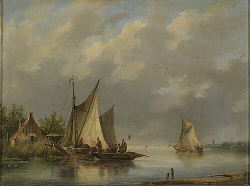 Schepen op een rivier, 1842, Gerardus Hendriks