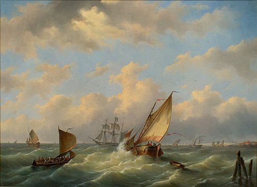 Schepen op woelige zee, , Gerardus Hendriks