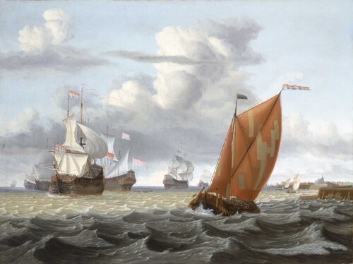 Shipping Off a Dutch Harbour, 1680, Gerrit Pompe
