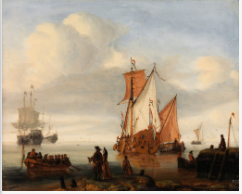 A Dutch Yacht with Fishing Boats off a Jetty, 1690, Gerrit Pompe