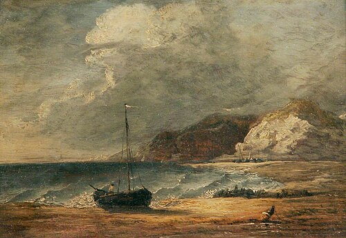 Beach and Fishing Boats, Rugged Cliffs Beyond, , Joseph Clover