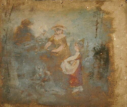 Sketch of Girls in a Landscape (verso), , Joseph Clover