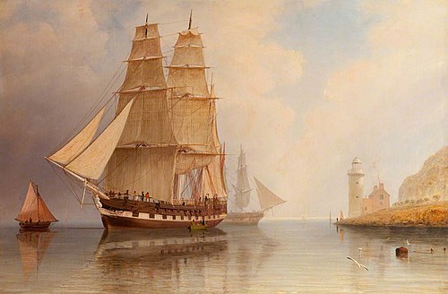 The Barque 'Kilbain' becalmed off the Cloch Lighthouse, 1850, William Clark