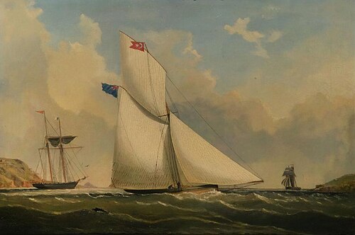 A sailing cutter off the Scottish coast, , William Clark
