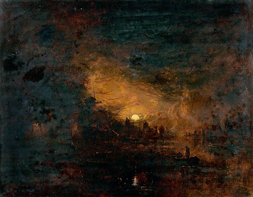 Moonlight with Shipping and Mill, , Joseph Paul