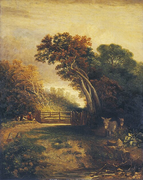 Landscape with Picnickers and Donkeys by a Gate, 1850, Joseph Paul