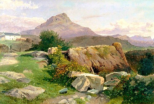 A Hilly Landscape with a Ruined Cottage, , Joseph Paul Pettit