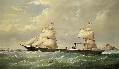 T & J Harrison's auxiliary screw steamer Alice passing the Skerries, North Wales, homeward bound for, 1861, Joseph Semple