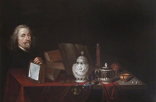 Self-portrait, aged 64 with a Still Life of Vases, Books and a Medal, 1678, Goddard Dunning