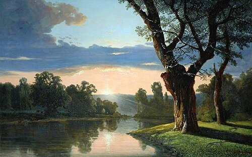 Landscape with a River and Trees, Sunset, 1860, Joséphine Bowes