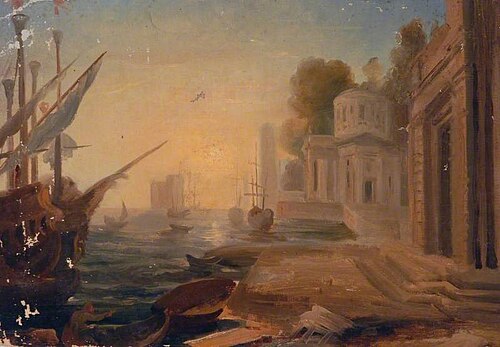 Port Scene at Sunset with Classical Buildings (copy of Claude Lorrain), 1867, Joséphine Bowes