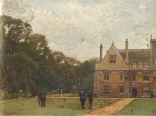 In the Grounds of Magdalen College, Dr Fisher (Fellow), J. Henderson (Bursar) and Major-General Riga, 1882, Pierre François Joseph Tonneau