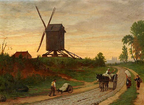 Figures on a Road by a Windmill, 1876, Joseph Tonneau