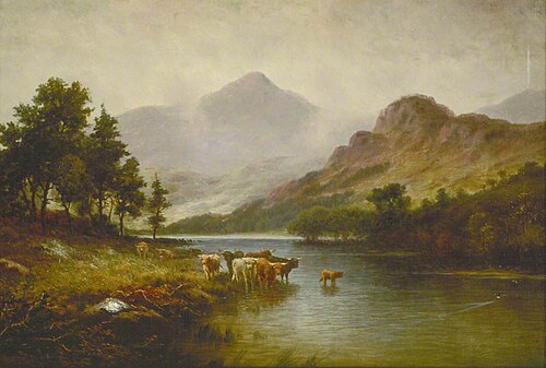 Highland Cattle in a River Landscape, , William Glover