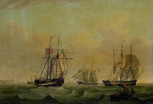 PS 'Rob Roy', Brig, Barque and Fishing Smack Sailing off Flamborough Head, East Riding of Yorkshire, 1850, William Griffin