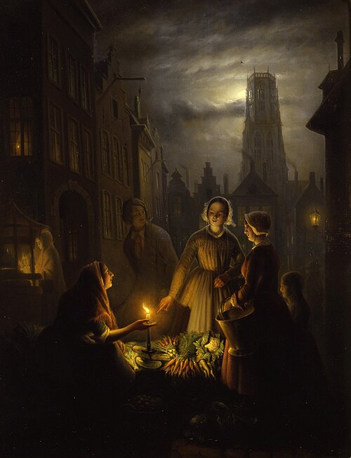 Stadsgezicht bij avond, , Pieter Geerard Sjamaar