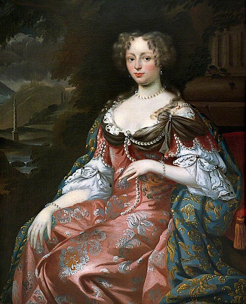 Lady in Brocade Robes before a Park with a Monument, 1680, Pieter Rijs