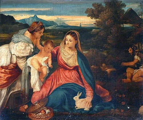 Madonna and Child with Saint Catherine and a Rabbit, 1844, Clement Burlison