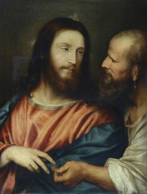 The Tribute Money (copy after Titian), 1868, Clement Burlison