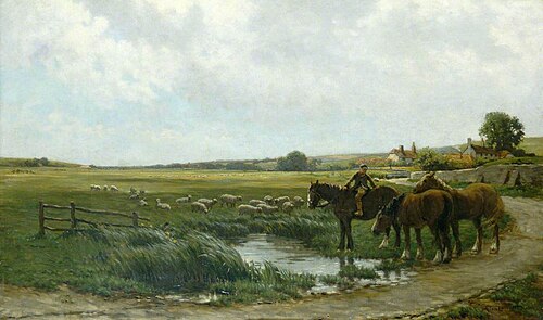 Landscape with Horses and Sheep, 1900, Clement Lambert