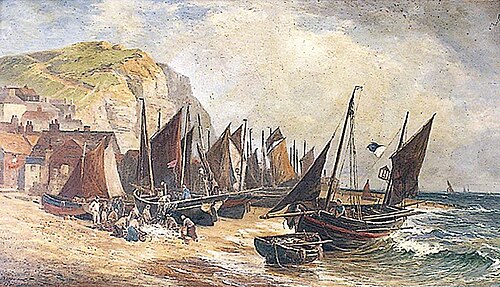 The Old East Cliff, Hastings, East Sussex, Herring Season, 1901, William Henry Borrow