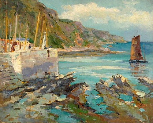 Seascape with a Boat and a Harbour Wall*, , William Henry Charlton