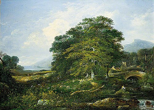 Landscape with a Bridge and a Man Fishing, 1843, William Henry Crome