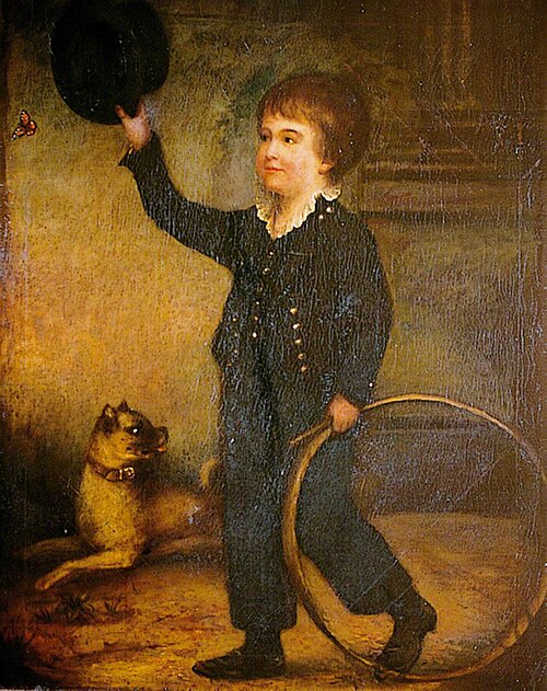 Boy with a Hoop and a Dog Chasing a Butterfly, , William Henry Hopkins