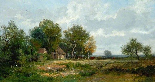 Wooded Landscape with Cottages, 1862, Jules Charles Rozier