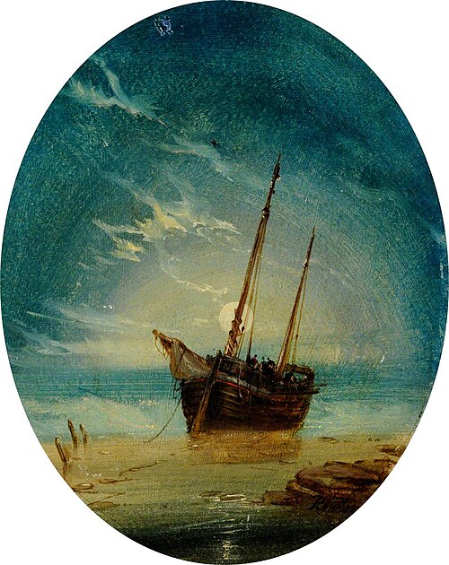 Ship on a Beach by Moonlight, 1842, Ralph Stubbs
