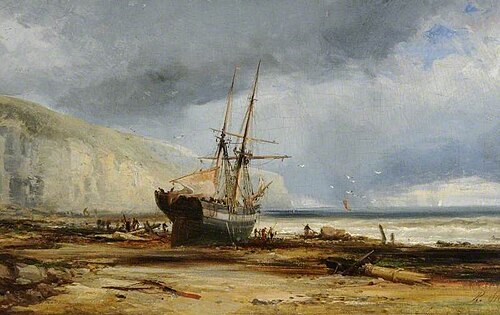 Sailing Ship on a Beach, 1866, Ralph Stubbs
