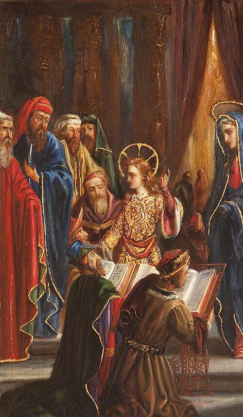 Christ among the Doctors (inside of right-hand wing, bottom), 1870, Rebecca Dulcibella Ferrers