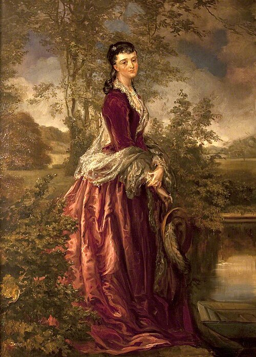 The Hon. Beatrice Mary Petre, Mrs Henry Ferrers Ferrers (1858-1930), standing in a rural landscape, , Rebecca Dulcibella Ferrers