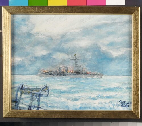 The Swedish light cruiser 'Fylgia': firing in neutral colours, 1942, 1950, Curt-Henry Freje