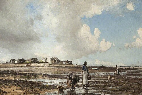 The Mussel Gatherers at Sunderland Point, Lancashire, 1908, William Page Atkinson Wells