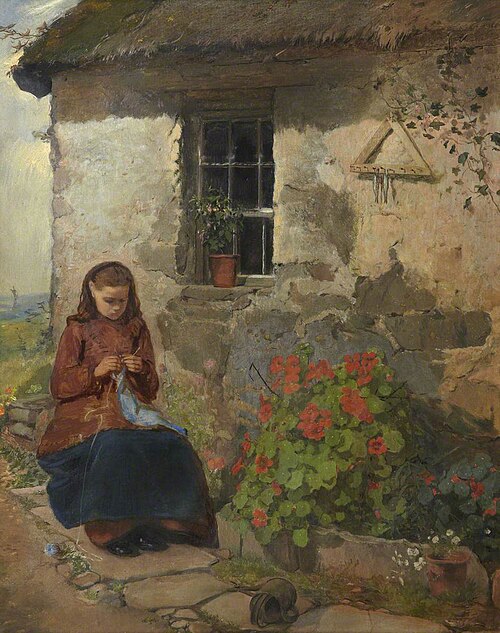 Peasant Girl Knitting, , William Proudfoot